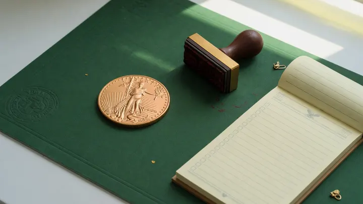 Gold eagle coin with checklist concept for IRS-approved gold